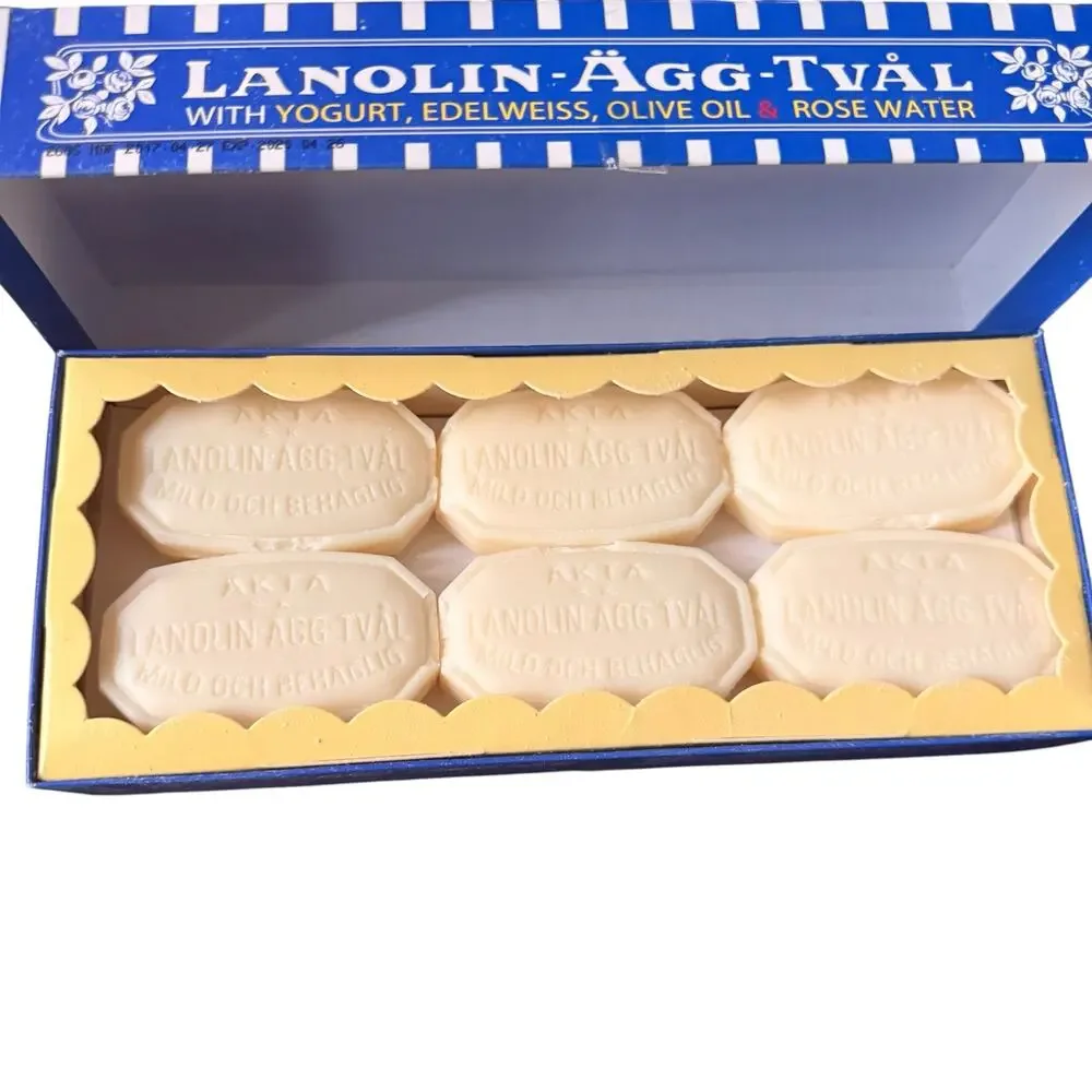 Swedish Egg White Face Soap Bar 3-in-1 Gentle Daily Cleanser w/Lanolin 6-pack
